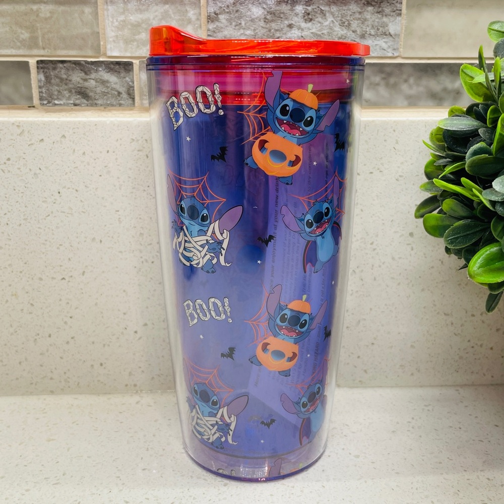 NEW Disney Stitch Halloween Purple‎ Insulated Tumbler Mummy Pumpkin Travel Cup